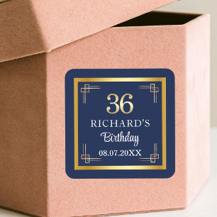 Elegant Blue Gold 36th Birthday Party Square Sticker