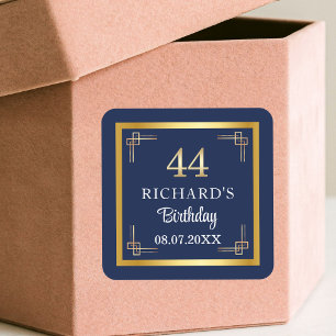 Elegant Blue Gold 44th Birthday Party Square Sticker