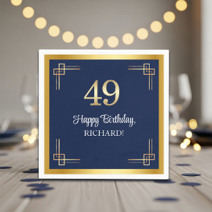 Elegant Blue Gold 49th Birthday Party Napkin