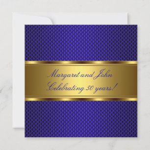 Elegant Blue Gold 50th Anniversary Party Event Invitation