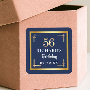 Elegant Blue Gold 56th Birthday Party Square Sticker