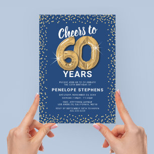 Elegant Blue Gold 60th Birthday Invitation