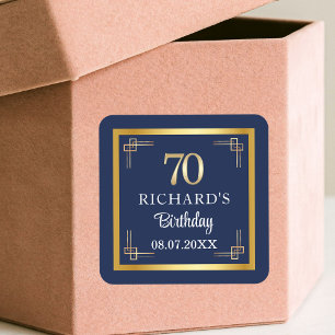 Elegant Blue Gold 70th Birthday Party Square Sticker