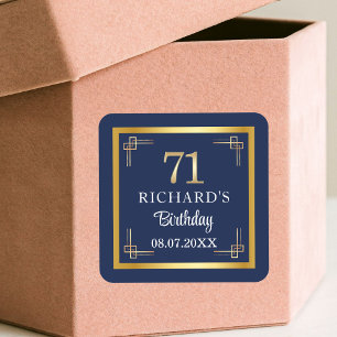 Elegant Blue Gold 71st Birthday Party Square Sticker