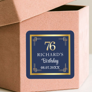 Elegant Blue Gold 76th Birthday Party Square Sticker