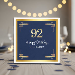 Elegant Blue Gold 92nd Birthday Party Napkin