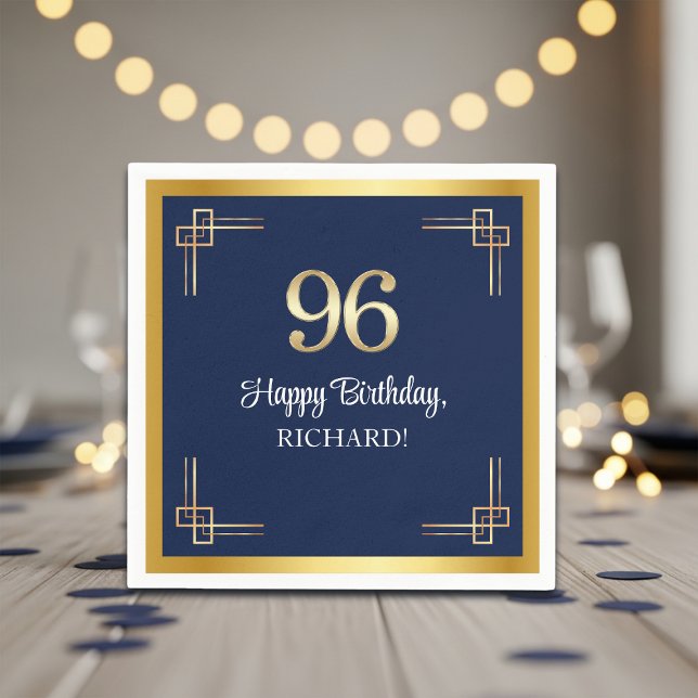 Elegant Blue Gold 96th Birthday Party Napkin (Creator Uploaded)