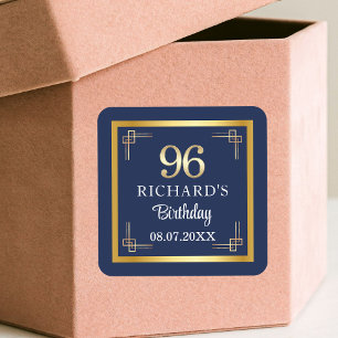 Elegant Blue Gold 96th Birthday Party Square Sticker