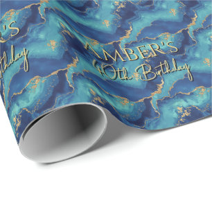 Elegant Blue Gold Abstract Marble Design Wrapping Paper