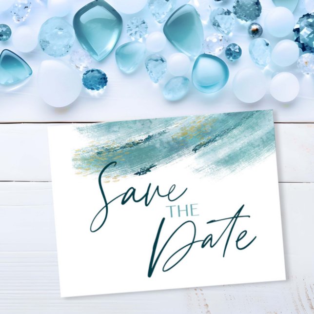 Elegant Blue Gold Abstract Save the Date Postcard (Creator Uploaded)