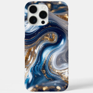 Elegant Blue Gold Abstract Wave 3D Pattern iPhone 16 Pro Max Case