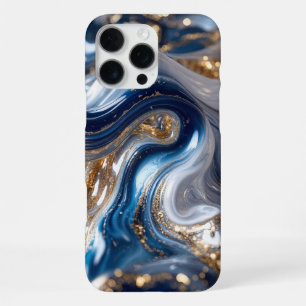 Elegant Blue Gold Abstract Wave 3D Pattern iPhone 16 Pro Max Case