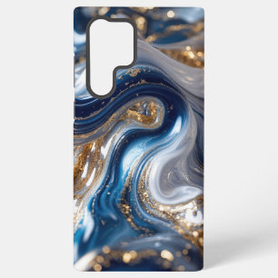 Elegant Blue Gold Abstract Wave 3D Pattern Samsung Galaxy Case