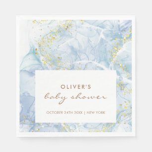 Elegant Blue Gold Agate Boy Baby Shower  Napkin