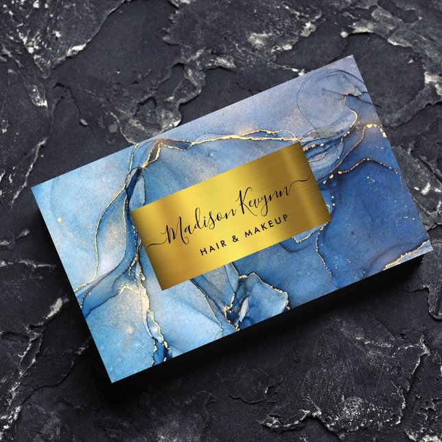Elegant Blue Gold Agate Business Card (Creator Uploaded)