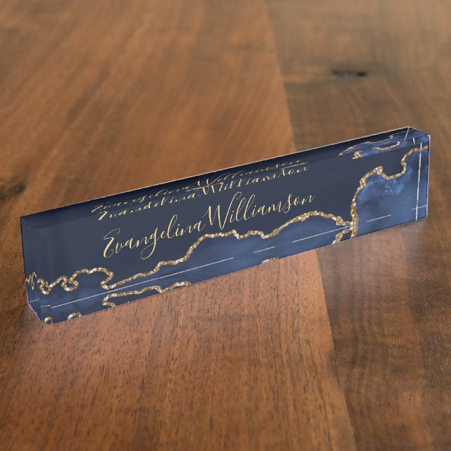 Elegant Blue Gold Agate Nameplate (Side)