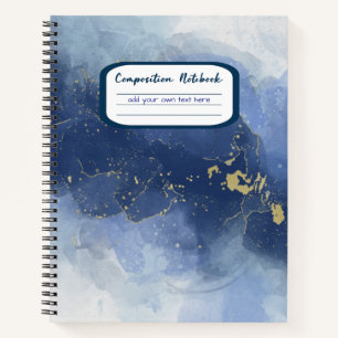 Elegant Blue Gold Alcohol Ink Style Composition Notebook
