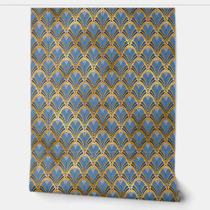 Elegant Blue Gold Art Deco Peel and Stick Wallpaper