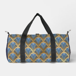 Elegant Blue Gold Art Deco Vintage Pattern Duffle Bag