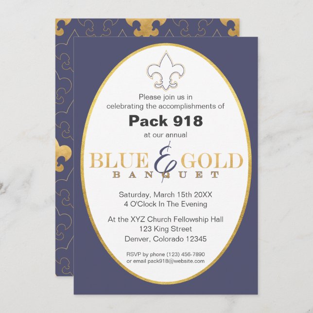 Elegant Blue & Gold Banquet Invitation (Front/Back)