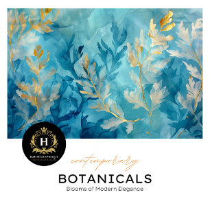 Elegant Blue Gold  Botanical Design Tissue Paper