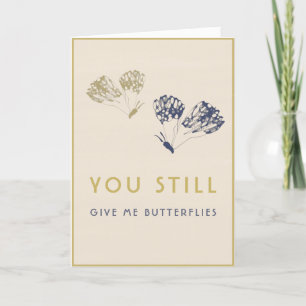 Elegant Blue Gold Butterflies Wedding Anniversary Holiday Card