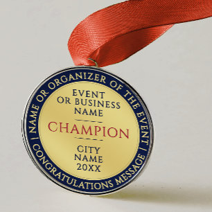 Elegant Blue Gold Champion Medal Business Achieve Metal Ornament