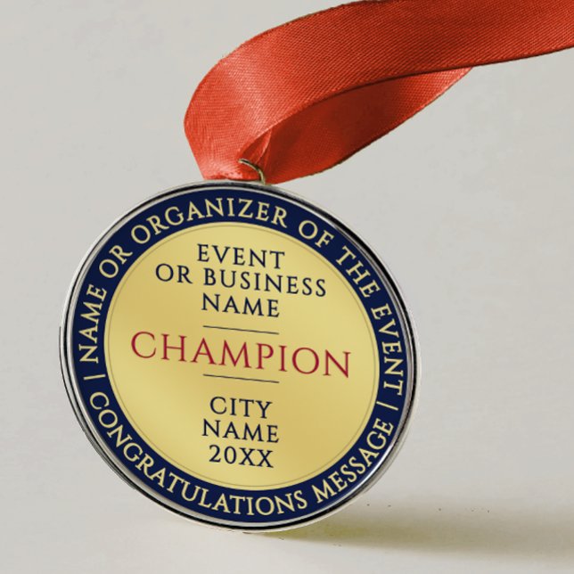 Elegant Blue Gold Champion Medal Business Achieve Metal Ornament (Creator Uploaded)