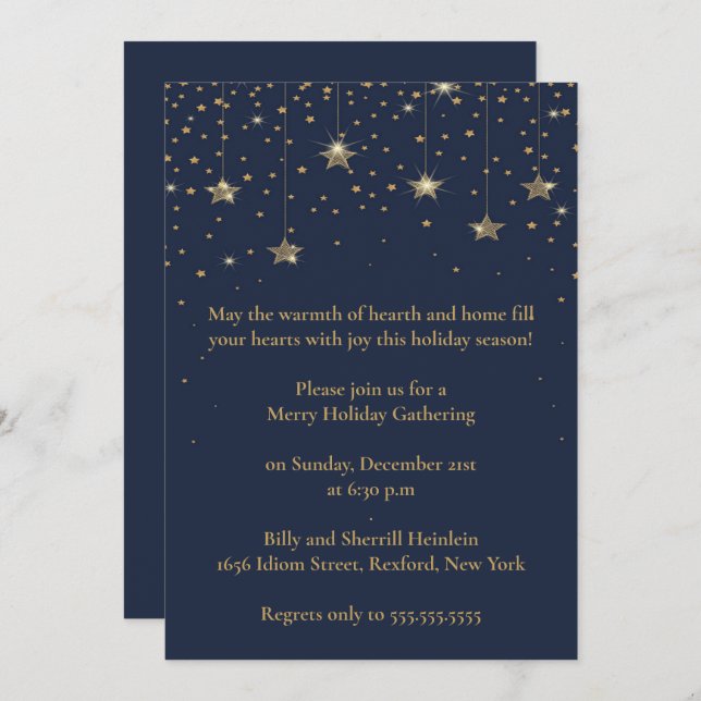 Elegant Blue & Gold Christmas Design Party Invitation (Front/Back)
