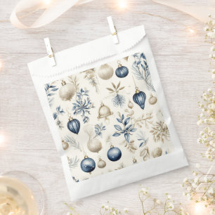 Elegant Blue & Gold Christmas Ornaments Pattern Favour Bag