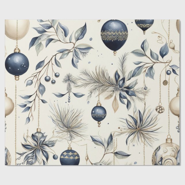 Elegant Blue & Gold Christmas Paper (Flat)