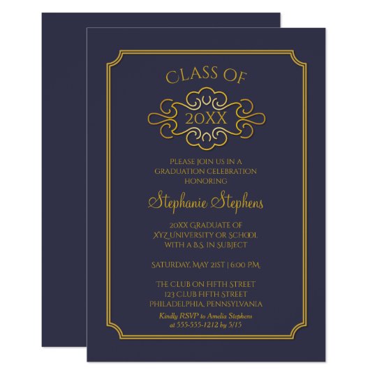 Elegant Blue | Gold College Graduation Party Invitation | Zazzle.com.au