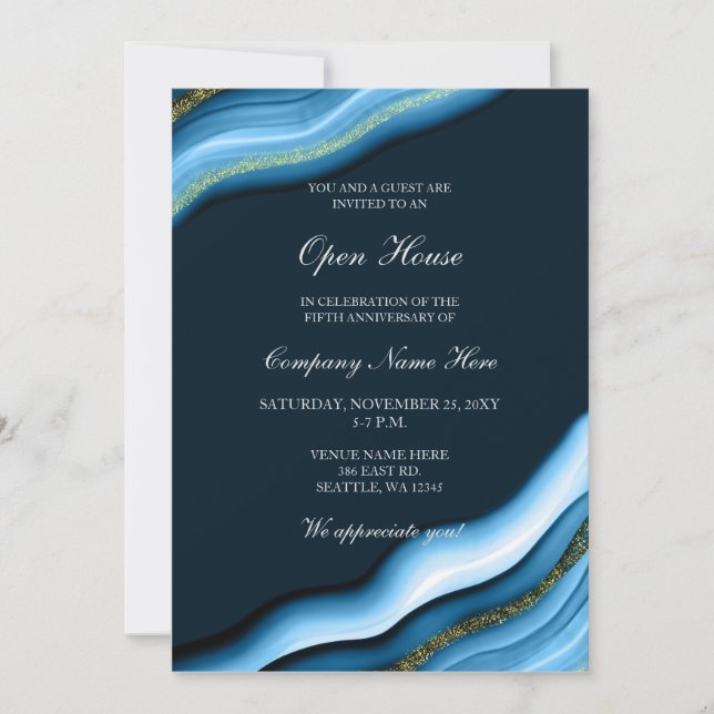 Elegant Blue Gold Corporate party Invitation (Front)