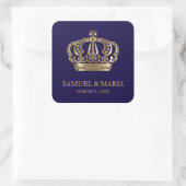 Elegant Blue Gold Crown Wedding Favour Square Sticker (Bag)