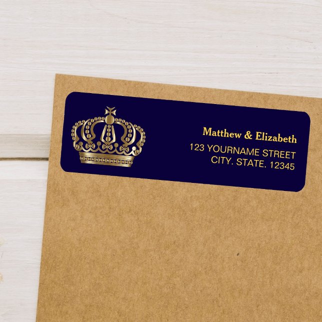 Elegant Blue Gold Crown Wedding Return Address Label (Creator Uploaded)