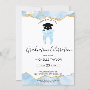 Elegant Blue Gold Dental Dentist Graduation Party Invitation
