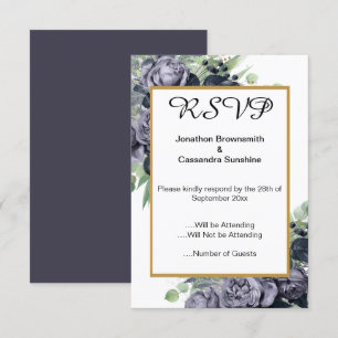 ELEGANT BLUE GOLD EUCALYPTUS ROSE RSVP INVITATION