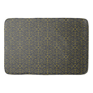 Elegant Blue & Gold Filigree Bath Mat