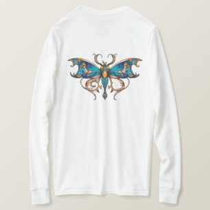 Elegant Blue Gold Filigree Butterfly Long Sleeve T T-Shirt