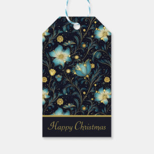 Elegant Blue & Gold Floral Personalised Christmas Gift Tags
