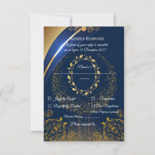 Elegant Blue & Gold Floral RSVP Card  