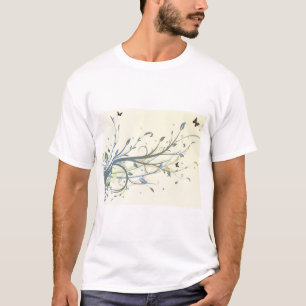 Elegant Blue Gold Floral Swirls with Butterflies T-Shirt