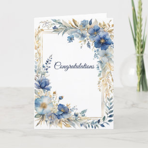 Elegant Blue Gold Floral Wedding Congratulations Card