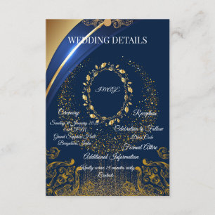 Elegant Blue & Gold Floral Wedding Details Card