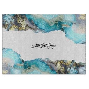 Elegant Blue Gold Geode Personalised Cutting Board