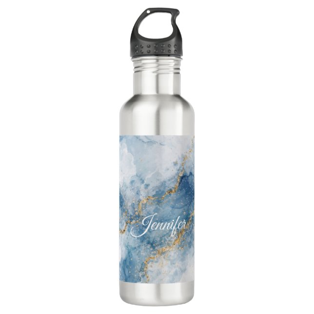 Elegant Blue Gold Glitter Abstract Flow            710 Ml Water Bottle (Front)