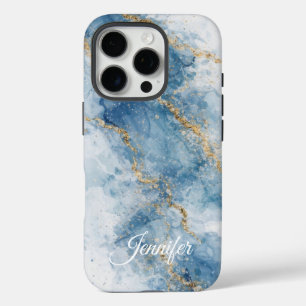 Elegant Blue Gold Glitter Abstract Flow            iPhone 16 Pro Case