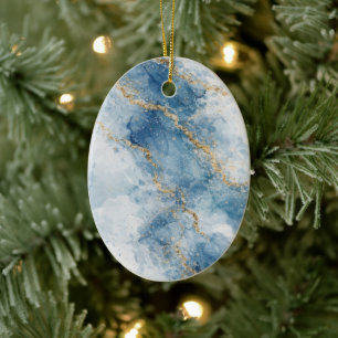 Elegant Blue Gold Glitter Abstract Flow            Ceramic Ornament