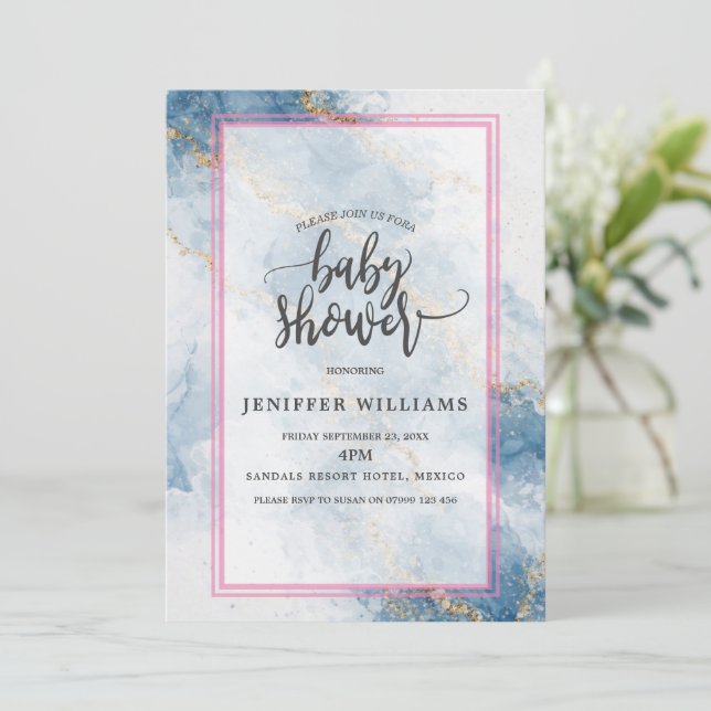 Elegant Blue Gold Glitter Abstract Flow            Invitation (Standing Front)