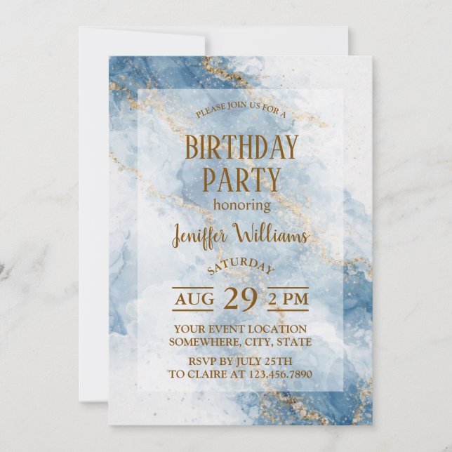 Elegant Blue Gold Glitter Abstract Flow            Invitation (Front)